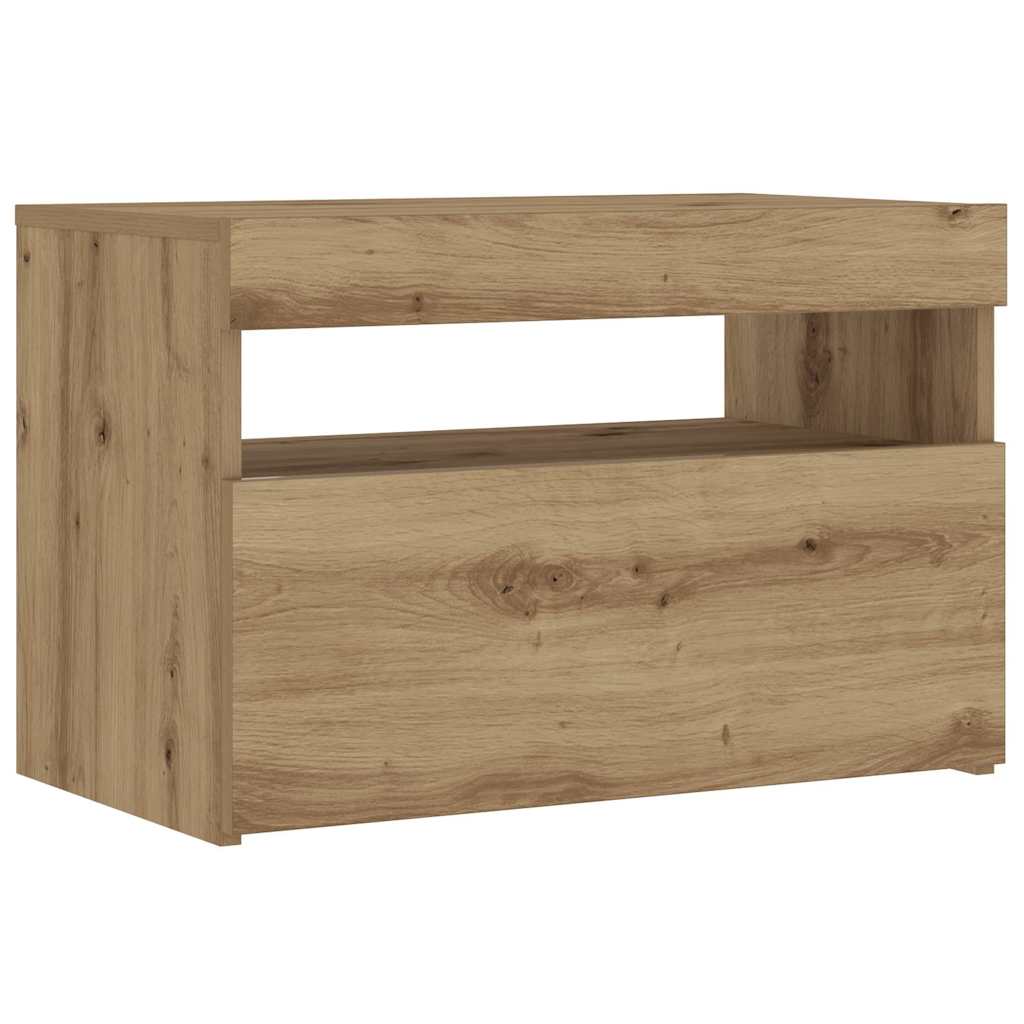Nachttisch mit LED-Leuchten Artisan-Eiche 60x35x40 cm